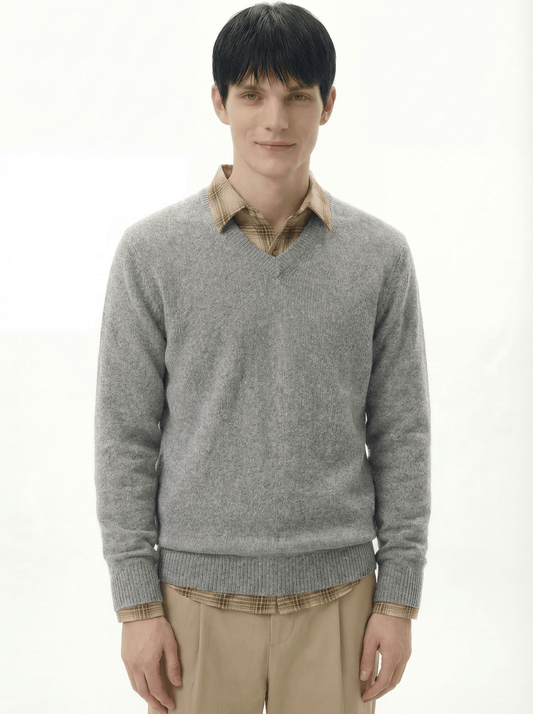 The Heavyweight 400g Pure Wool V-Neck Sweater - Heather Grey