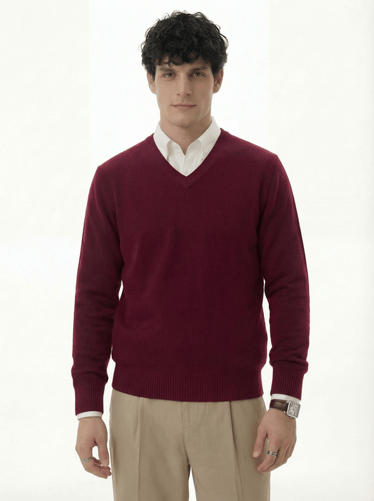 The Heavyweight 400g Pure Wool V-Neck Sweater - Deep Burgundy