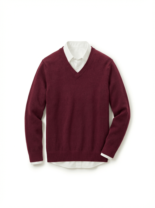 The Heavyweight 400g Pure Wool V-Neck Sweater - Deep Burgundy