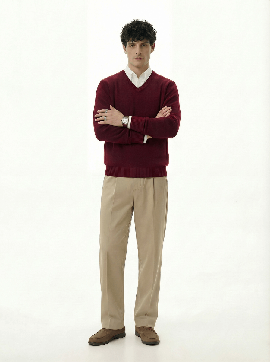 The Heavyweight 400g Pure Wool V-Neck Sweater - Deep Burgundy