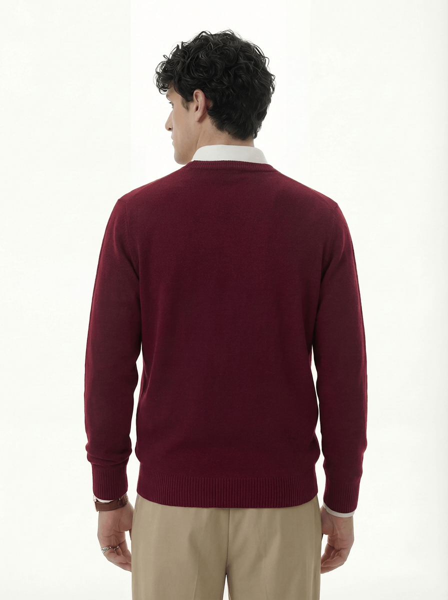 The Heavyweight 400g Pure Wool V-Neck Sweater - Deep Burgundy