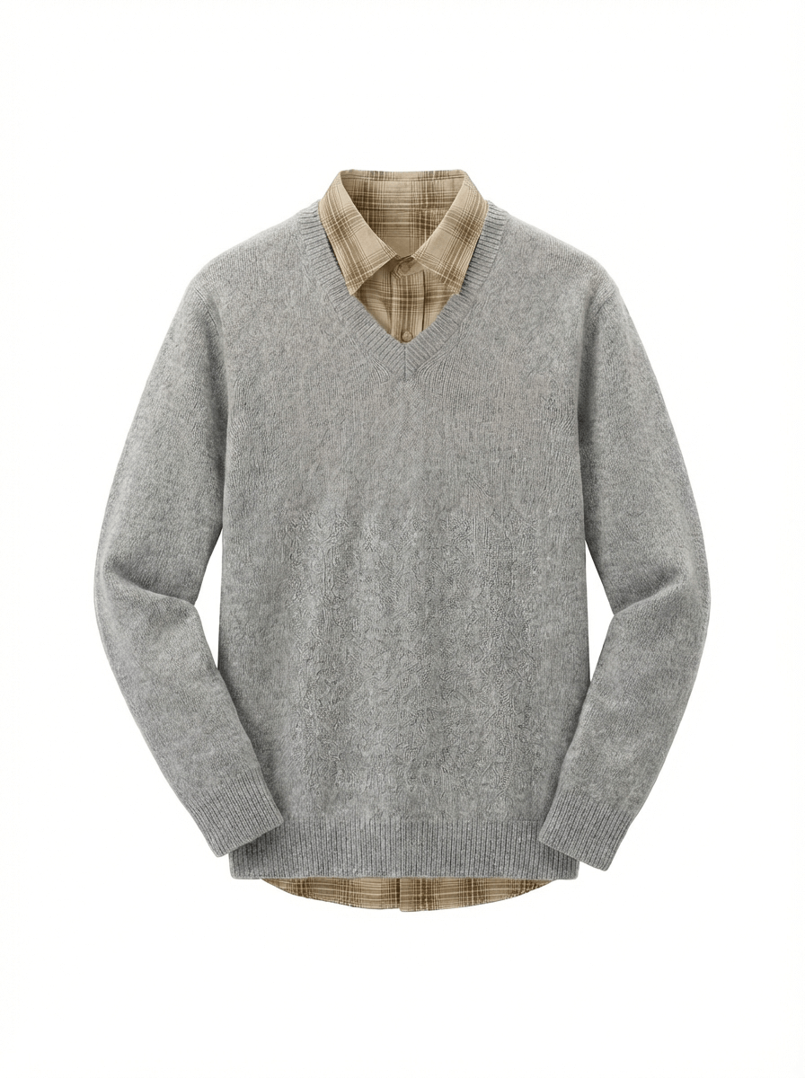 The Heavyweight 400g Pure Wool V-Neck Sweater - Heather Grey