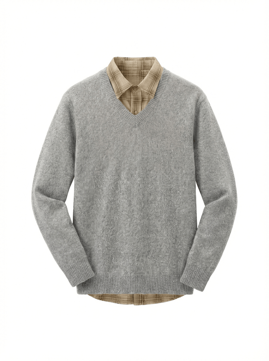 The Heavyweight 400g Pure Wool V-Neck Sweater - Heather Grey