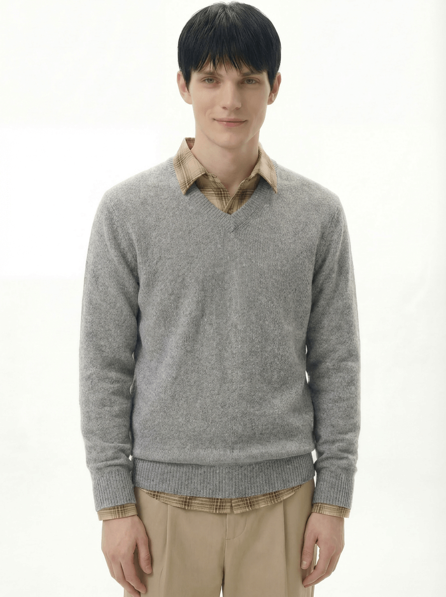 The Heavyweight 400g Pure Wool V-Neck Sweater - Heather Grey
