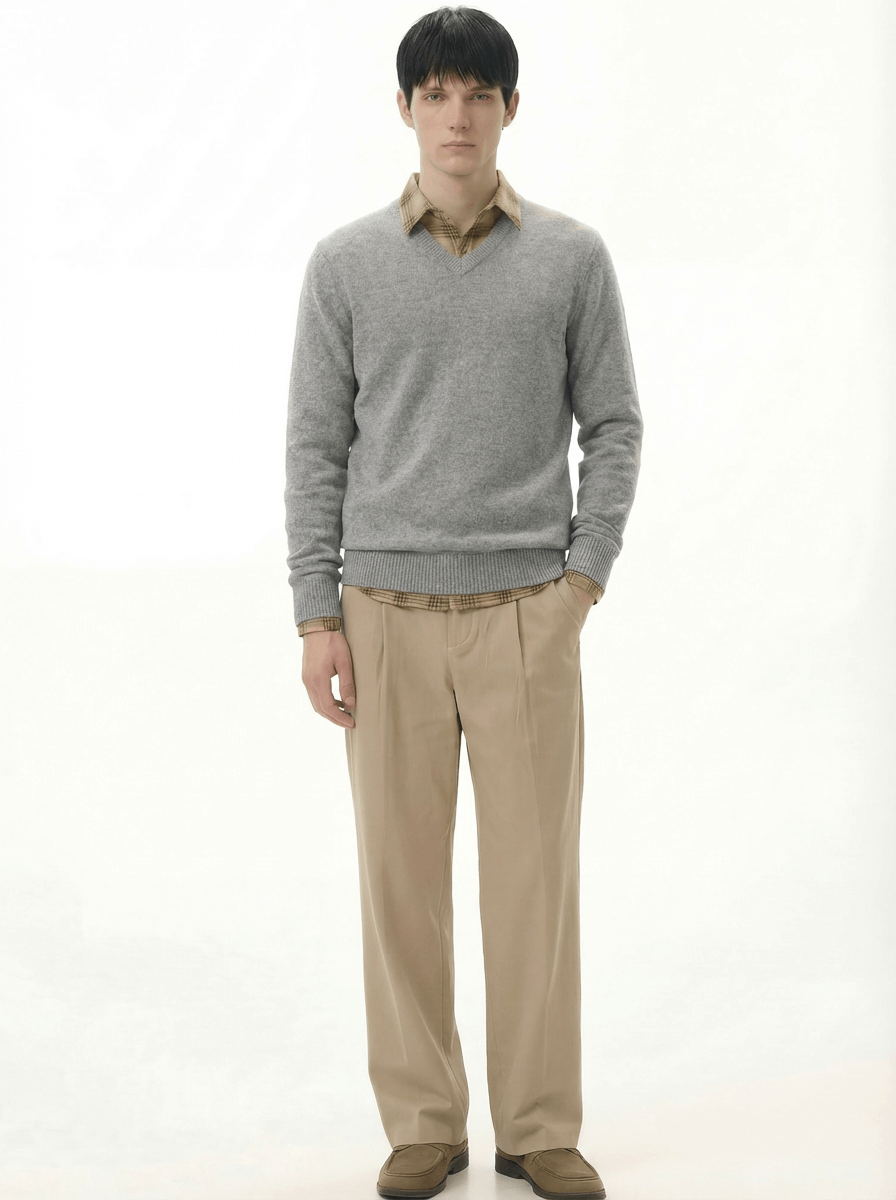 The Heavyweight 400g Pure Wool V-Neck Sweater - Heather Grey