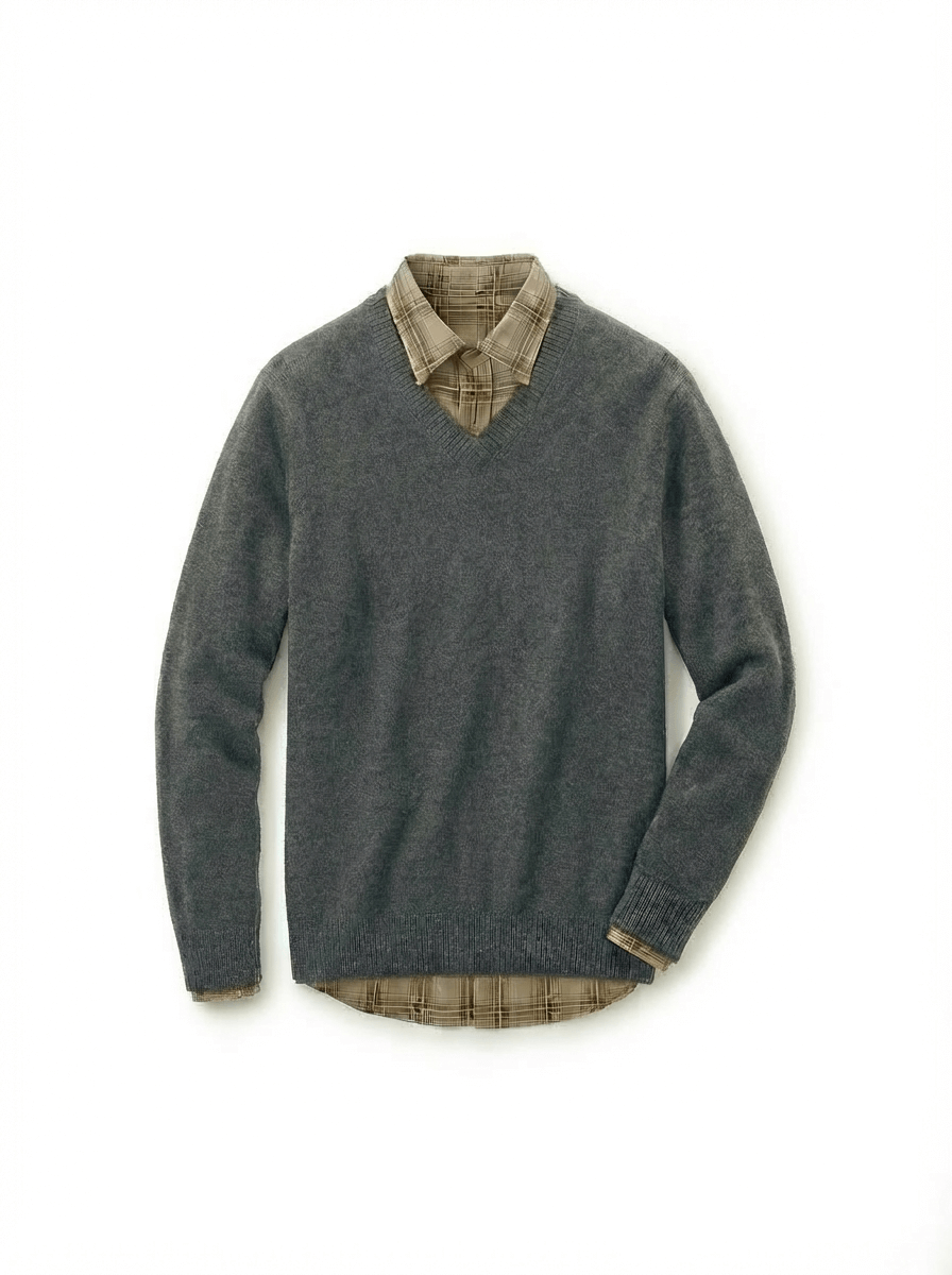 The Heavyweight 400g Premium Wool V-Neck Sweater - Charcoal Grey