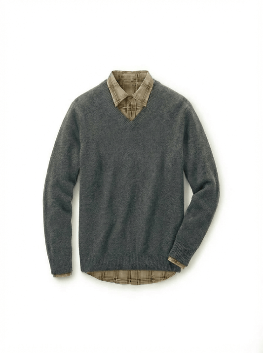 The Heavyweight 400g Premium Wool V-Neck Sweater - Charcoal Grey