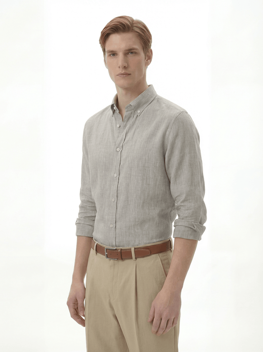 The 'Winter Sun' 100% Linen Shirt - Stone Grey