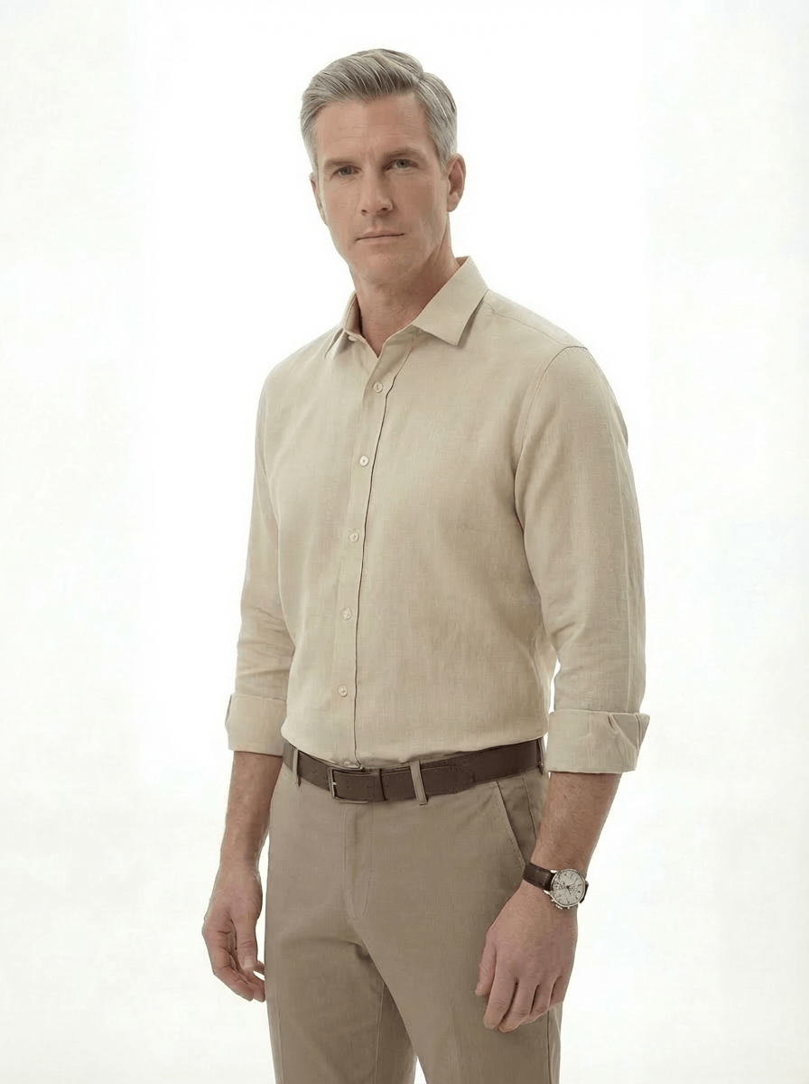 The 'Winter Sun' 100% Linen Shirt - Sand Dune