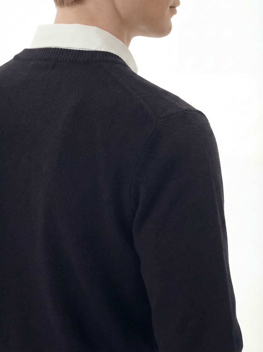 The Heavyweight 400g Pure Wool V-Neck Sweater - Midnight Black