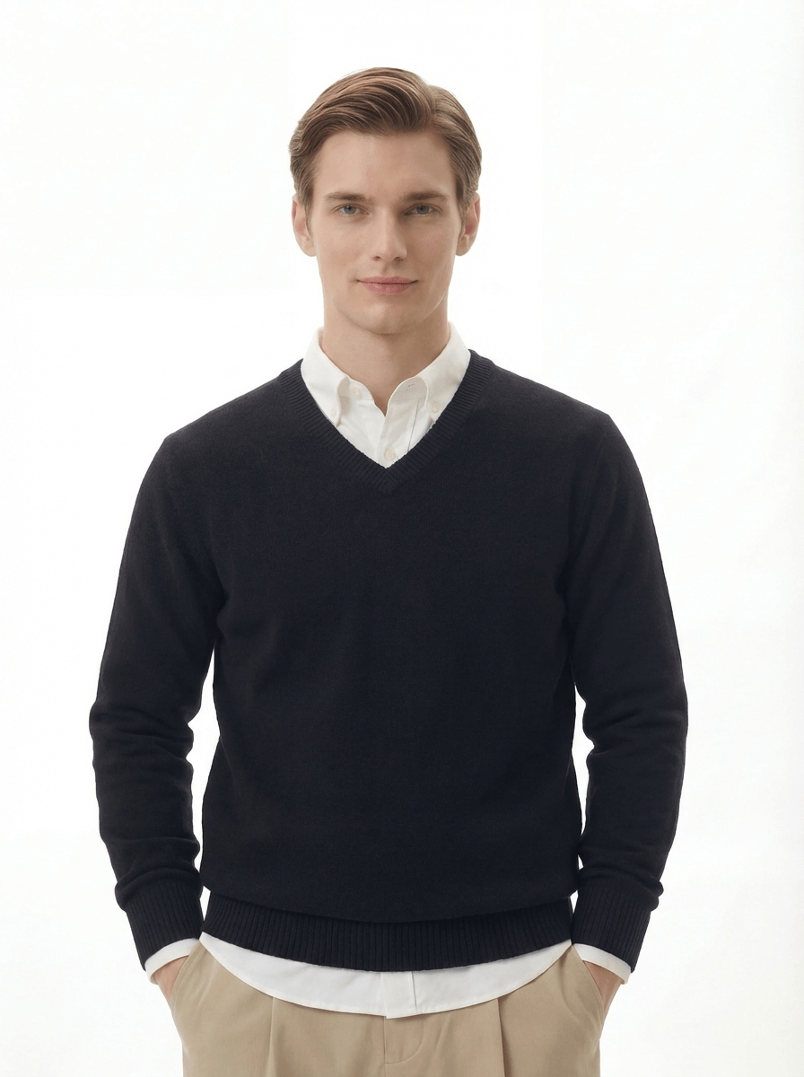 The Heavyweight 400g Pure Wool V-Neck Sweater - Midnight Black