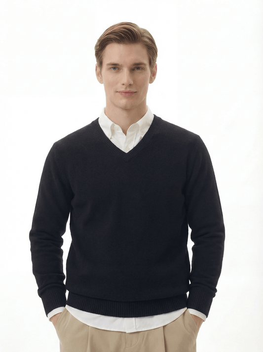 The Heavyweight 400g Pure Wool V-Neck Sweater - Midnight Black