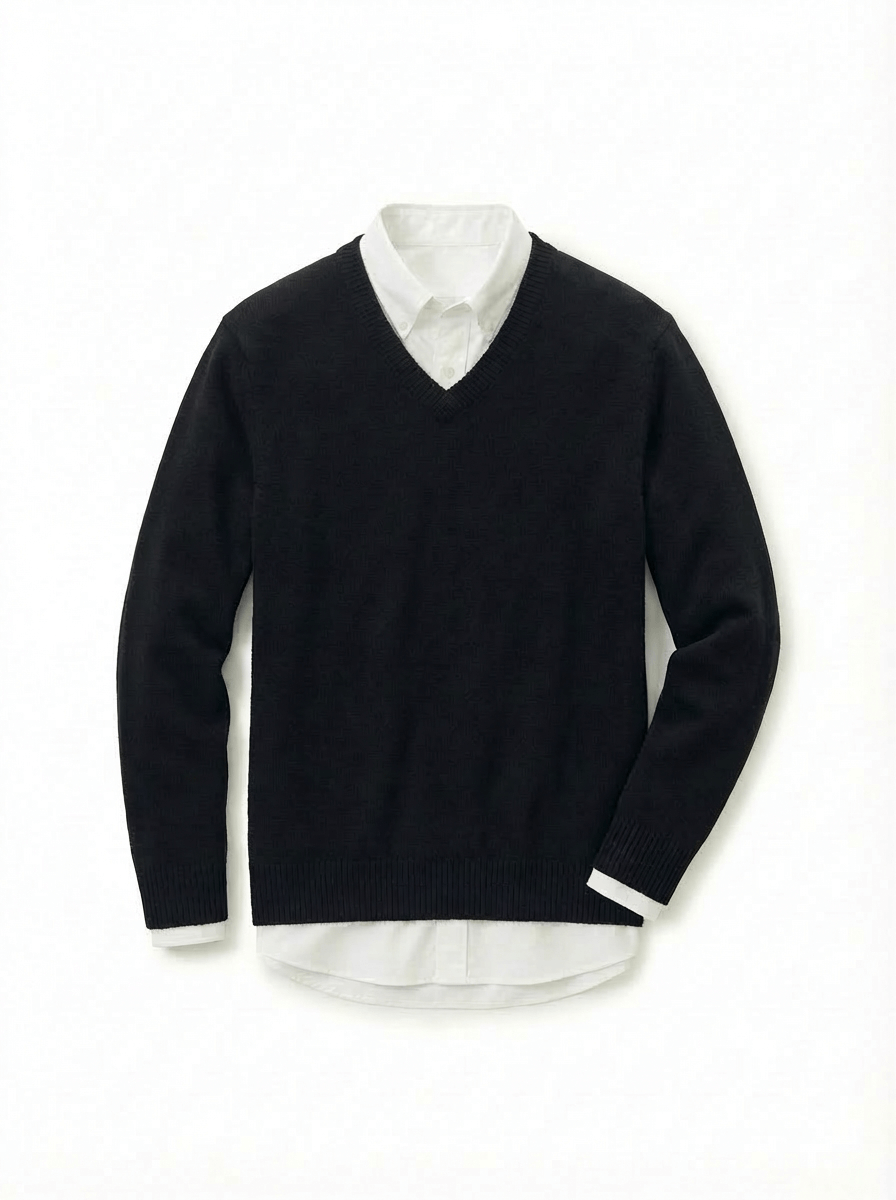 The Heavyweight 400g Pure Wool V-Neck Sweater - Midnight Black