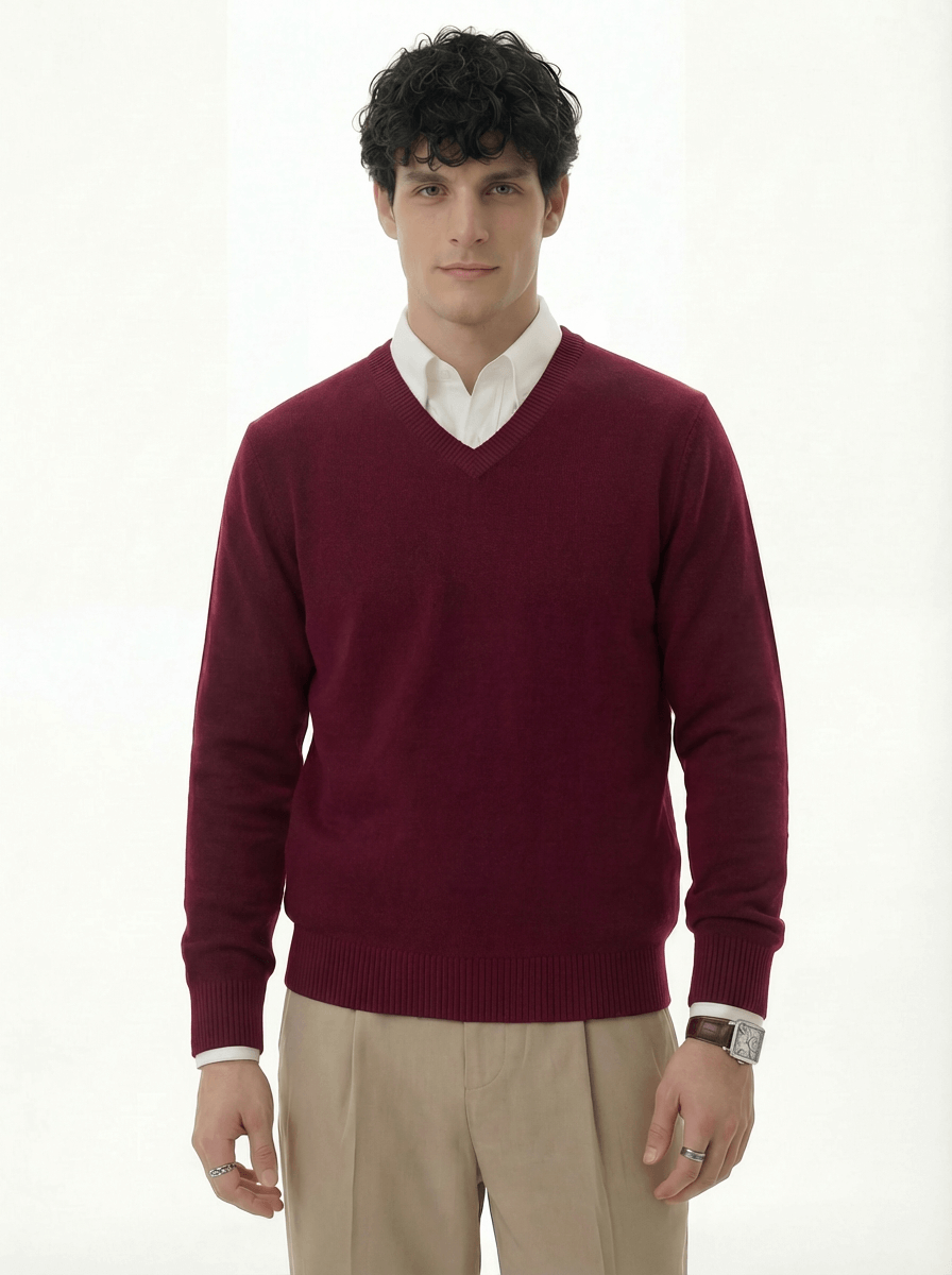 The Heavyweight 400g Pure Wool V-Neck Sweater - Deep Burgundy